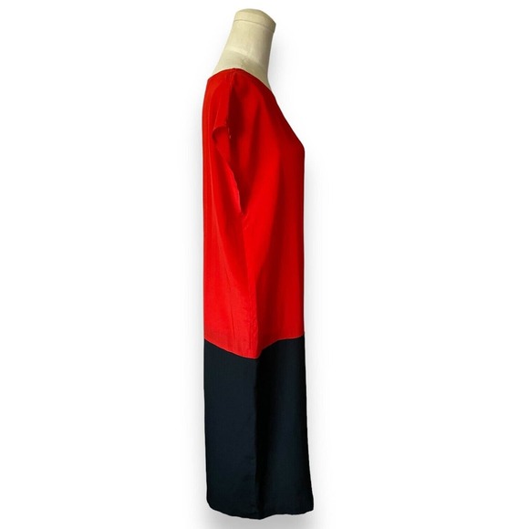 Vintage Carole Little Saint Tropez Orange-Red Black Colorblock Silk Dress Size 6 - Picture 4 of 6
